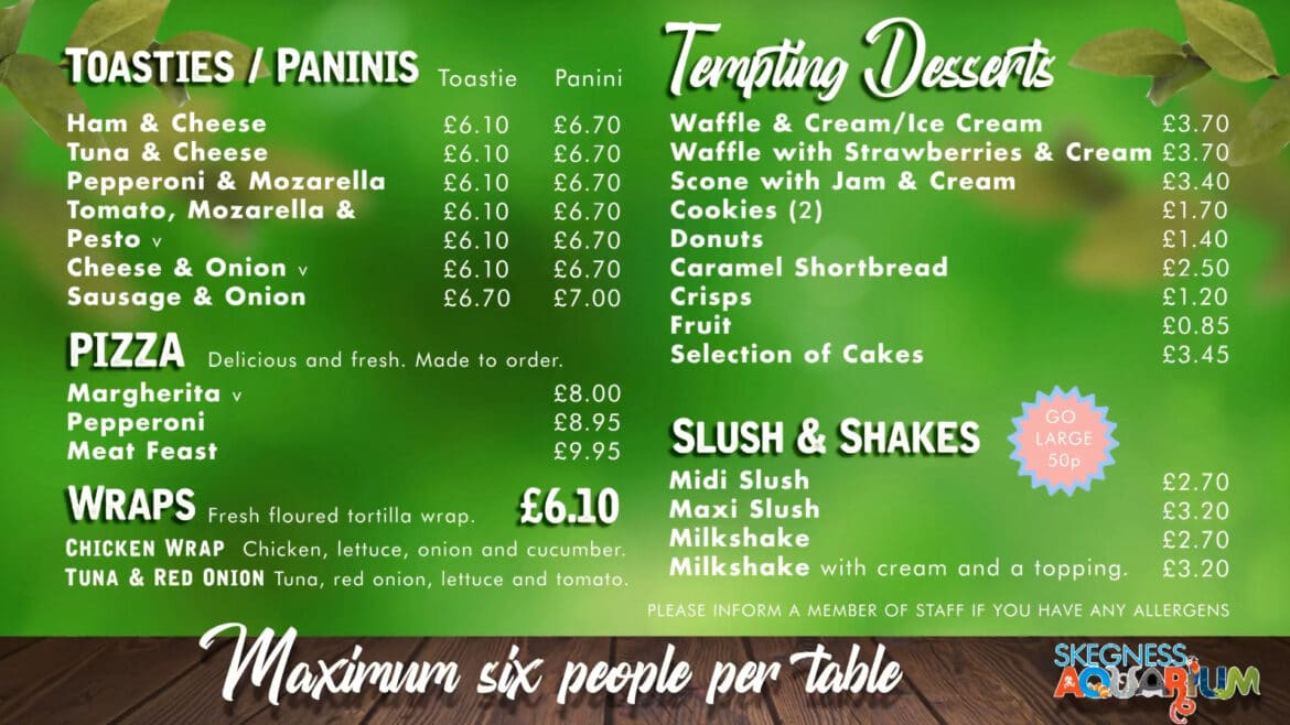 Bistro Menu Skegness Aquarium